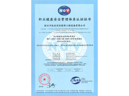 職業(yè)健康安全管理體系認(rèn)證證書(shū)
